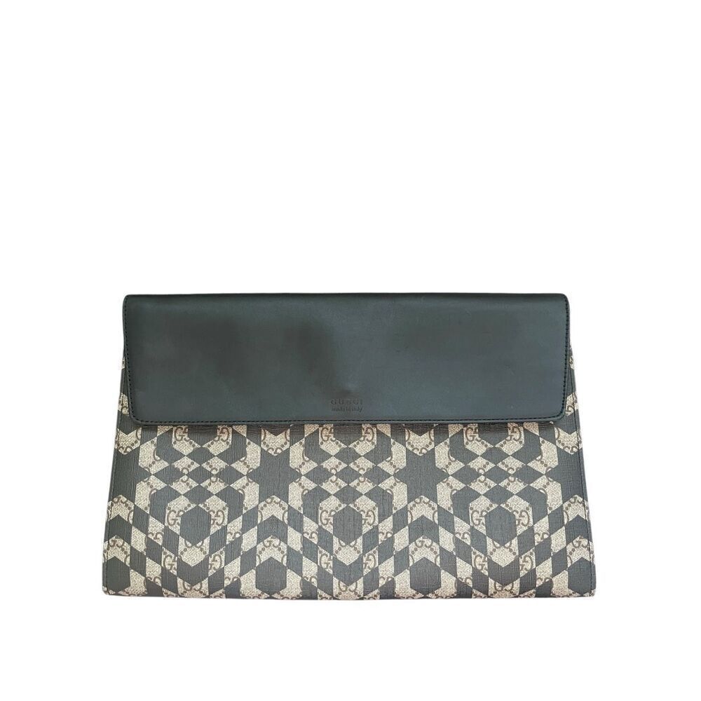 Gucci GG Supreme Monogram Canvas Leather Caleido Print Envelope Clutch Black